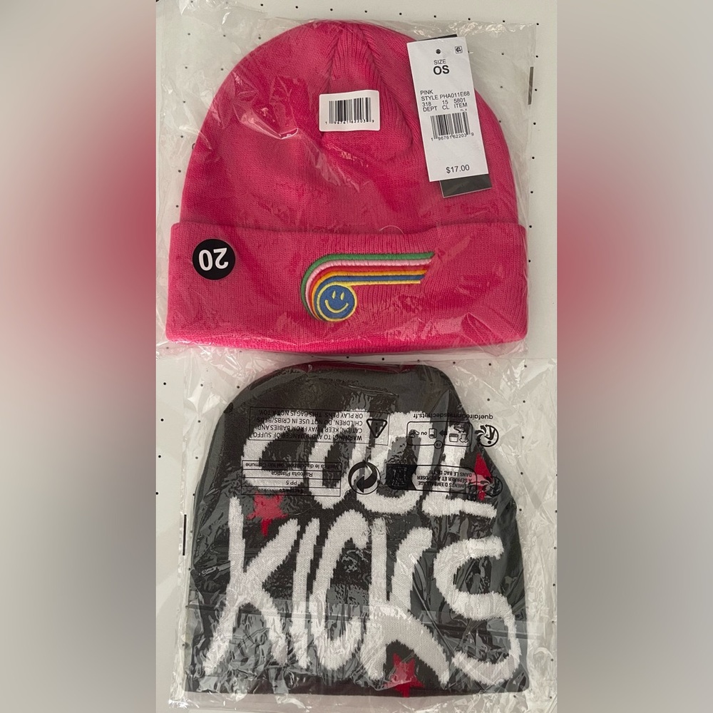 Pink 'The Phluid Project' and 'Cool Kicks' beanies
